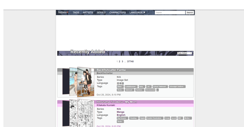 Hitomi.la Webseite mit umfassender Sammlung an Hentai Comics und Manga