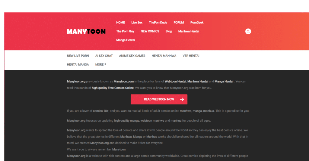 ManyToon Plattform mit umfangreichem Angebot an Hentai Manga