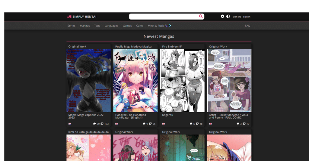 Simply Hentai Webseite mit klarer Struktur für Hentai Manga Comics